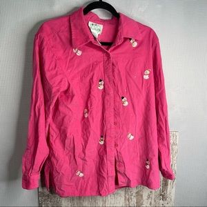 Vintage 90s Quacker Factory Ugly Christmas Snowman Button Down Size Small